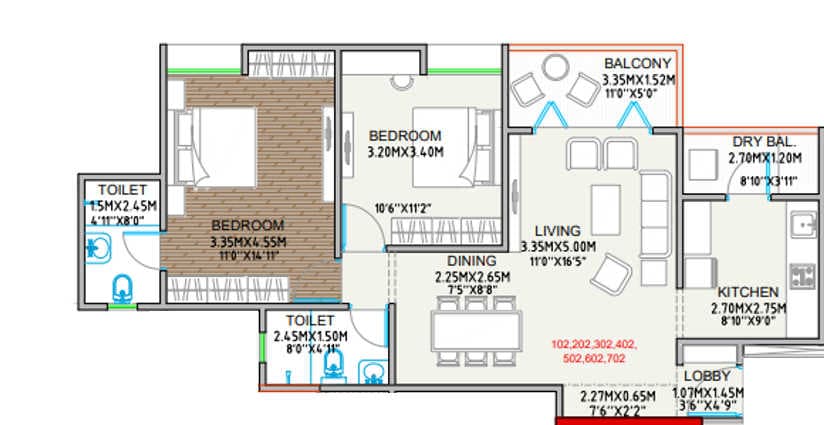 Majestique Ephelia Unit plan - 880 sq.ft.