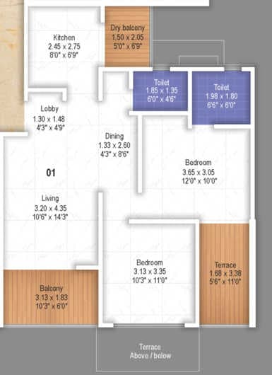Majestique Signature Towers Unit plan - 832 sq.ft.
