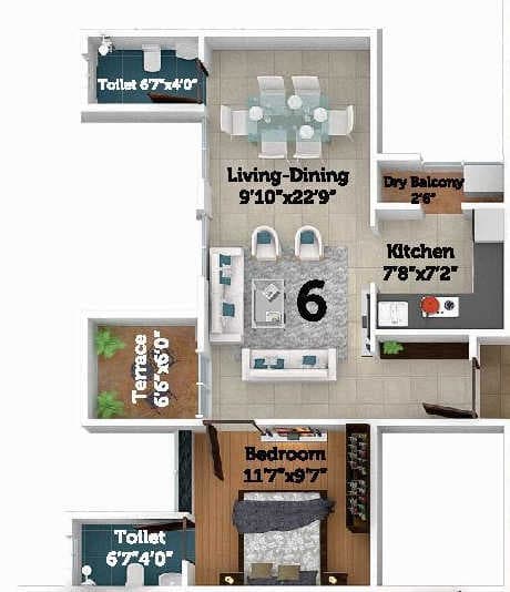 Saheel I trend Life Unit plan - 670 sq.ft.