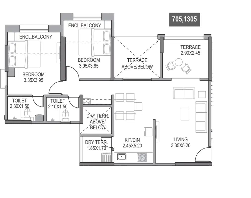 Paranjape Gloria Grand Unit plan - 818 sq.ft.