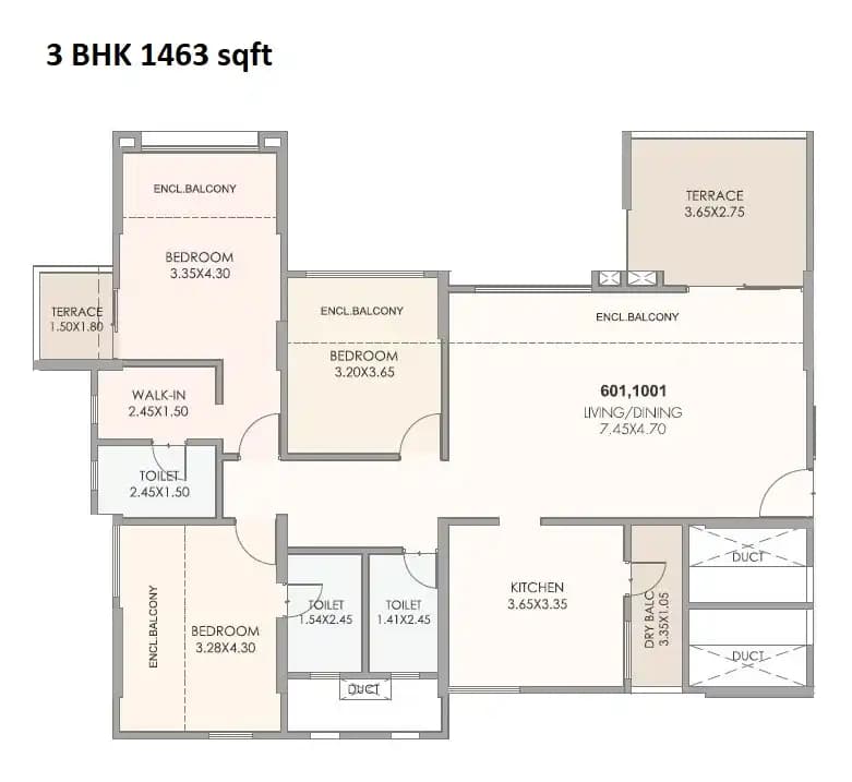 Kolte Patil 24k Stargaze Unit plan - 1463 sq.ft.