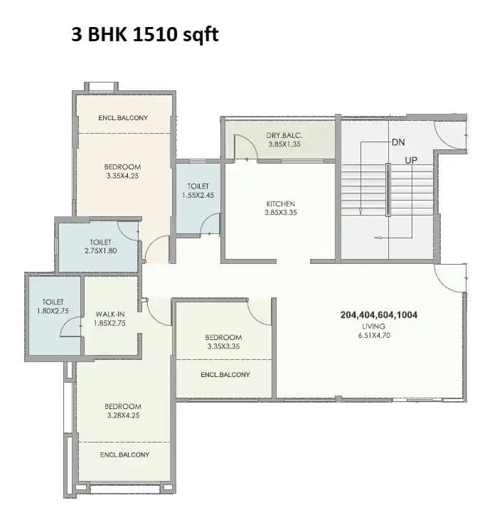 Kolte Patil 24k Stargaze Unit plan - 1510 sq.ft.