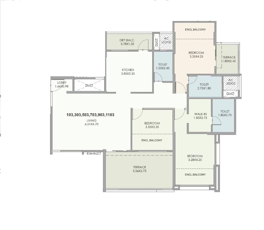 Kolte Patil 24k Stargaze Unit plan - 1580 sq.ft.