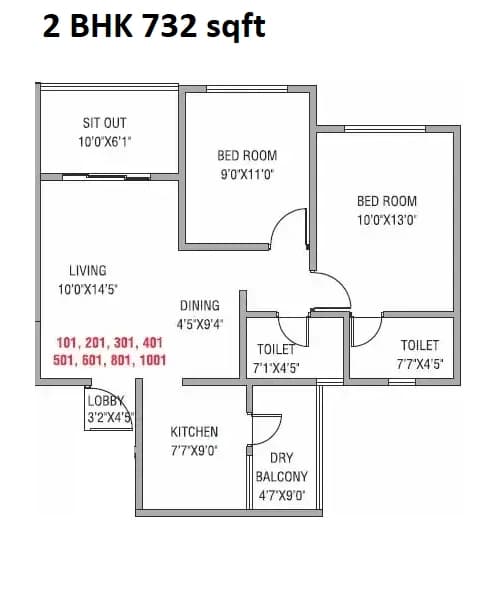 Sukhwani Hermosa Casa Unit plan - 732 sq.ft.