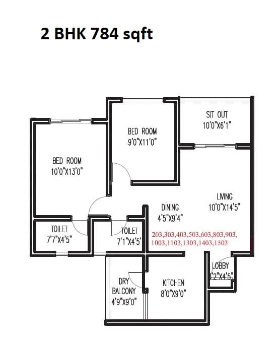 Sukhwani Hermosa Casa Unit plan - 784 sq.ft.