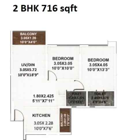 Kumar Palaash Unit plan - 716 sq.ft.