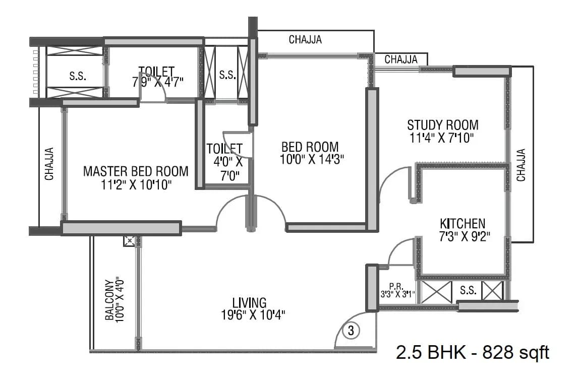 Gundecha Rexon Unit plan - 828 sq.ft.