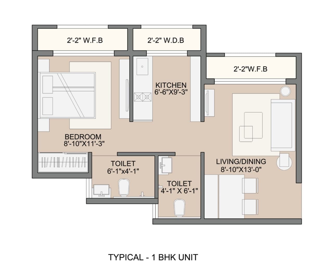 Sunteck West World Unit plan - 392 sq.ft.