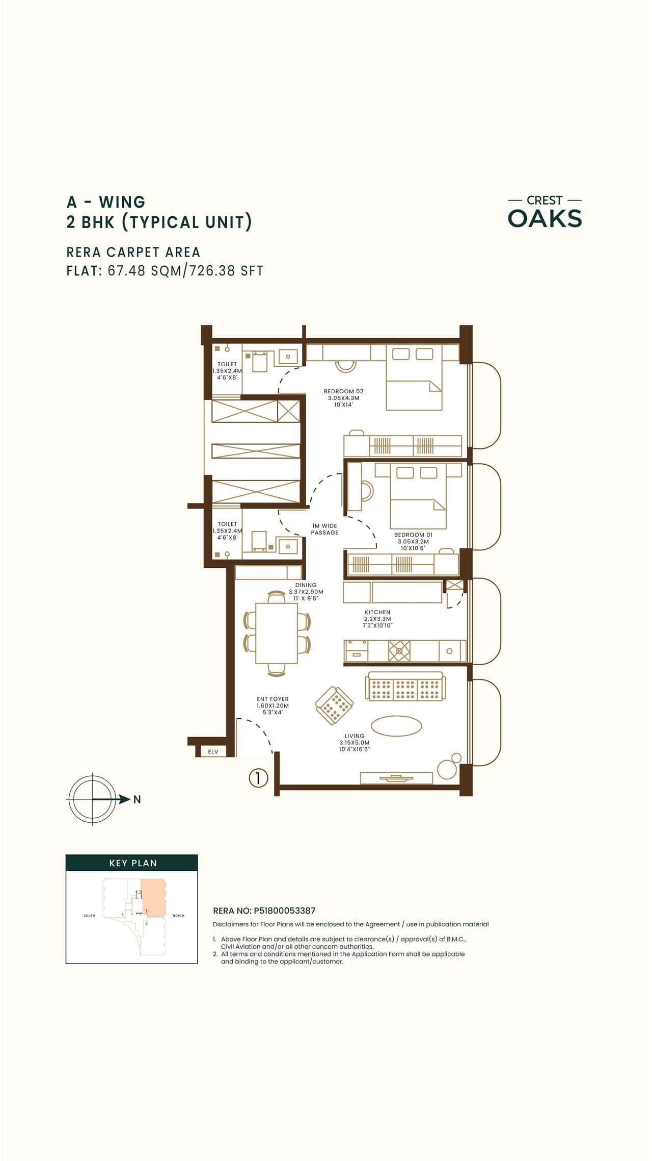 Crest Oaks Unit plan - 726 sq.ft.