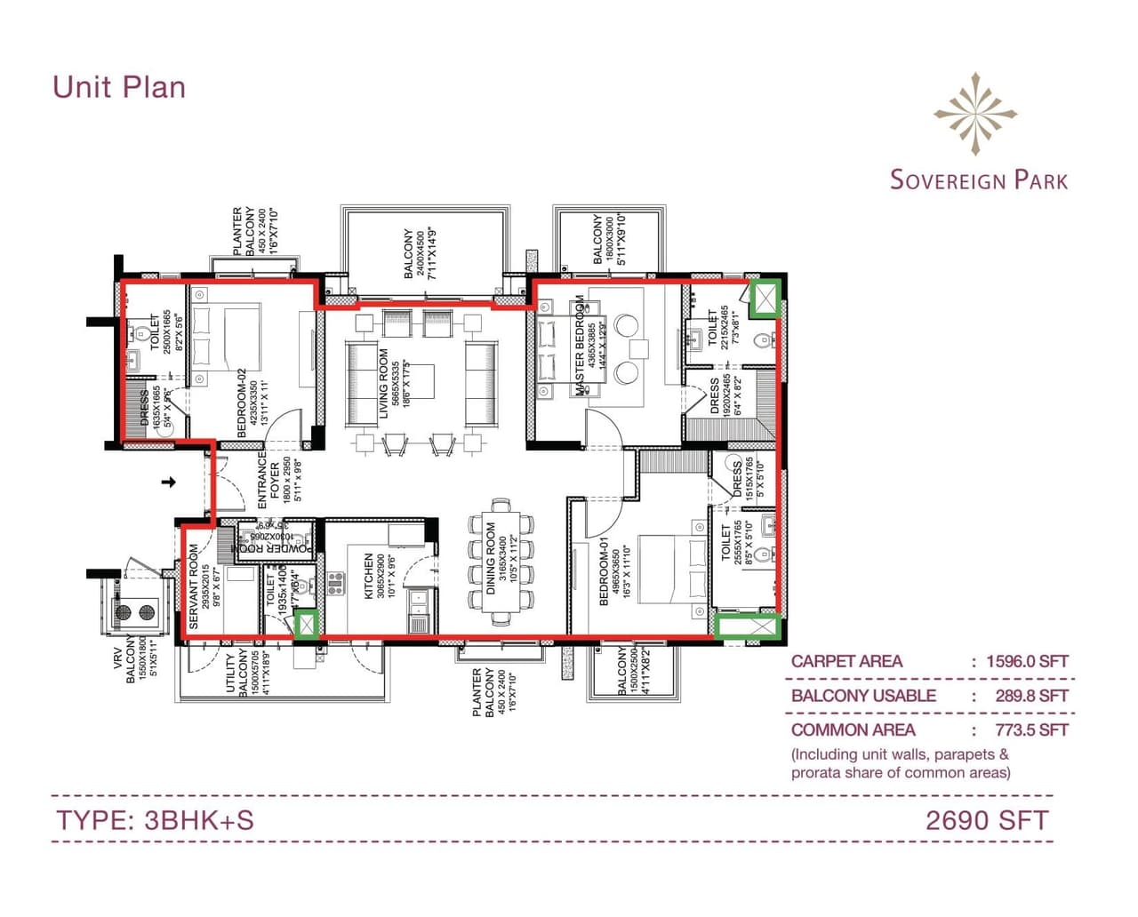 Unit plan - 1596 sq.ft.