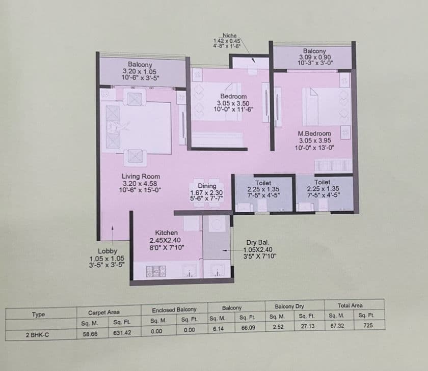 Unit plan - 725 sq.ft.