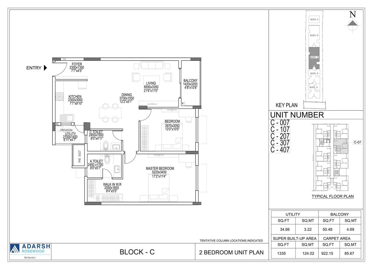 Adarsh Rosewood Unit plan - 921 sq.ft.