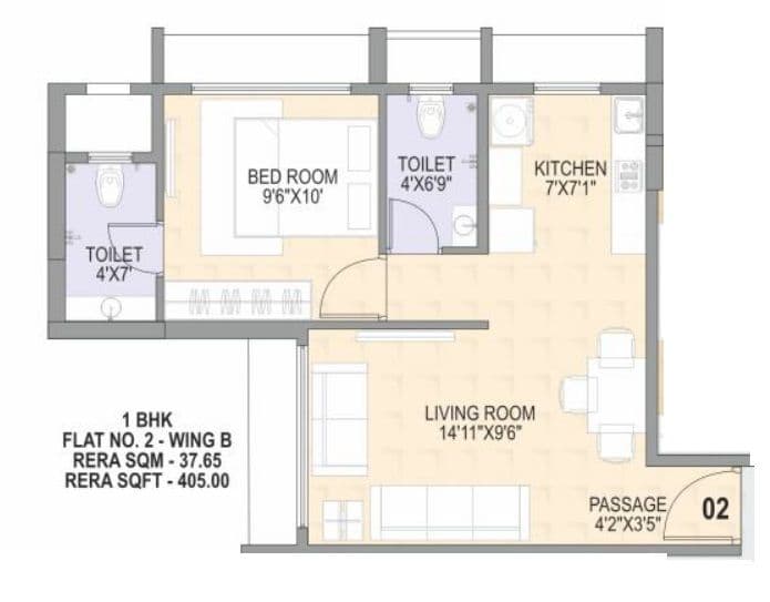 DD Om Sonal Heights Unit plan - 393 sq.ft.