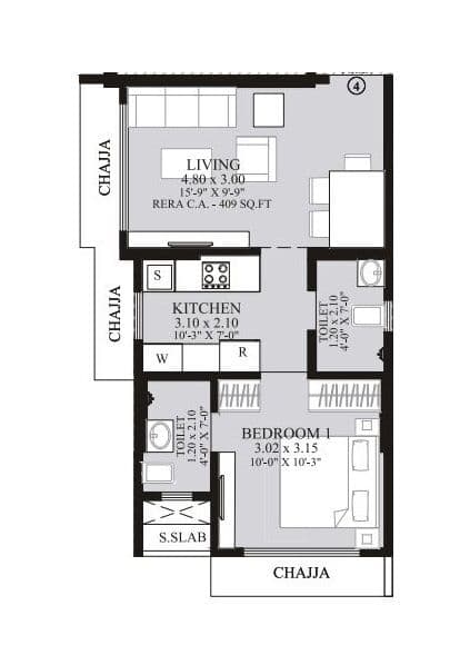 Unit plan - 409 sq.ft.