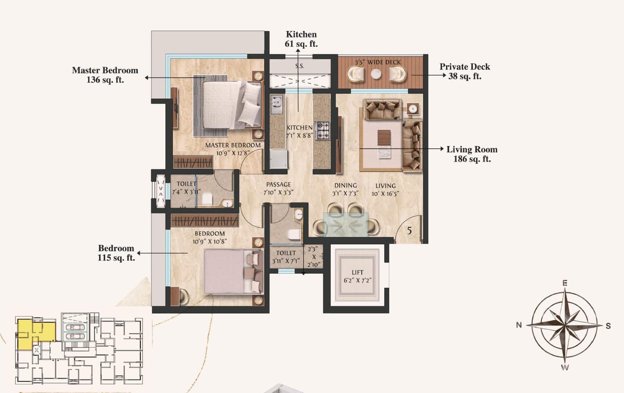 Modirealty Vatvriksh Unit plan - 638 sq.ft.