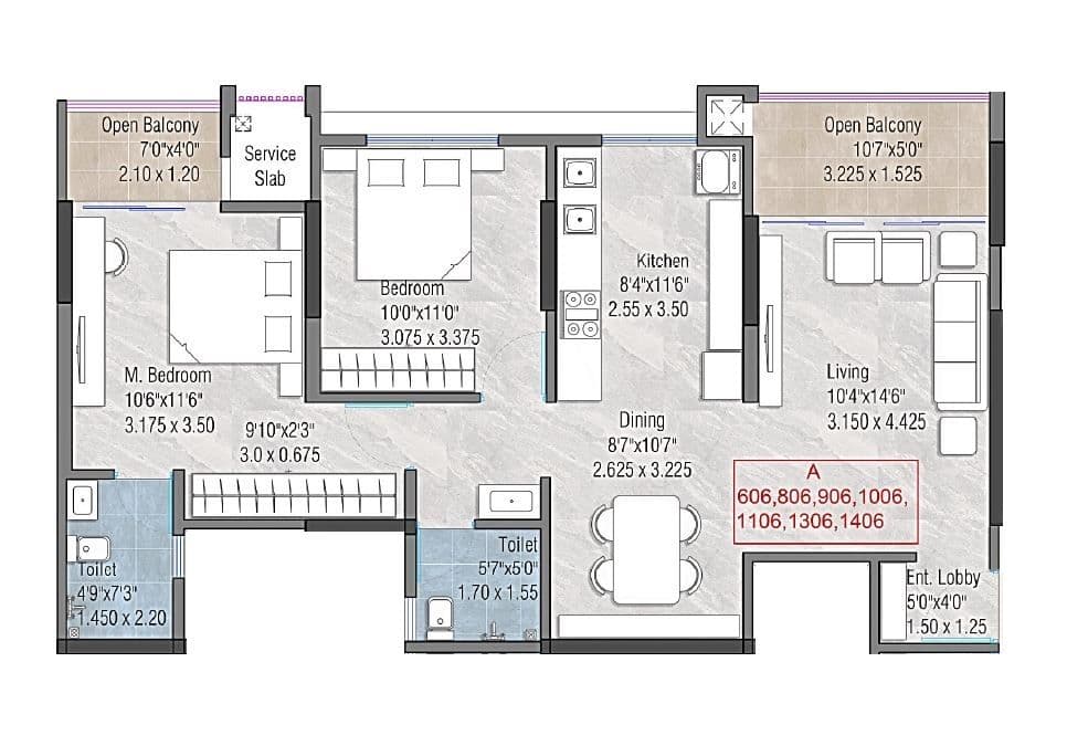 Millennium Falcon Unit plan - 829 sq.ft.