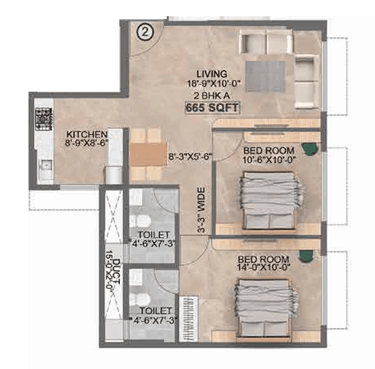 Arham Mourya Unit plan - 665 sq.ft.