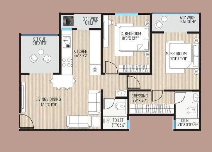 Balwadkar Shreepati Heritage Unit plan - 844 sq.ft.