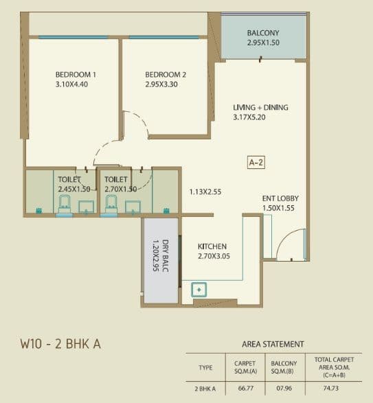 Bramha The Collection Unit plan - 804 sq.ft.