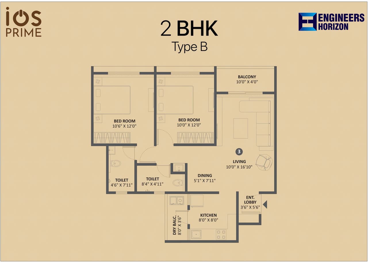 Engineers IOS Prime Unit plan - 757 sq.ft.