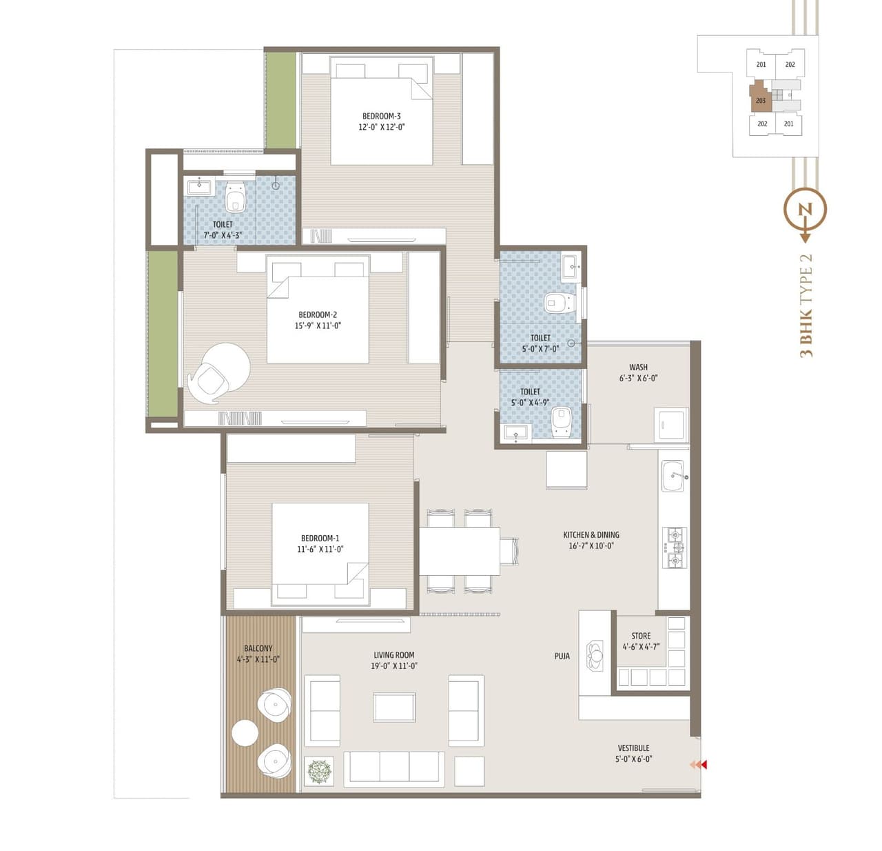 HR Eliseo 3 Unit plan - 1152 sq.ft.