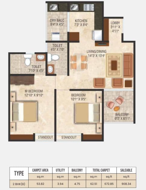 Grand Exotica Unit plan - 672 sq.ft.