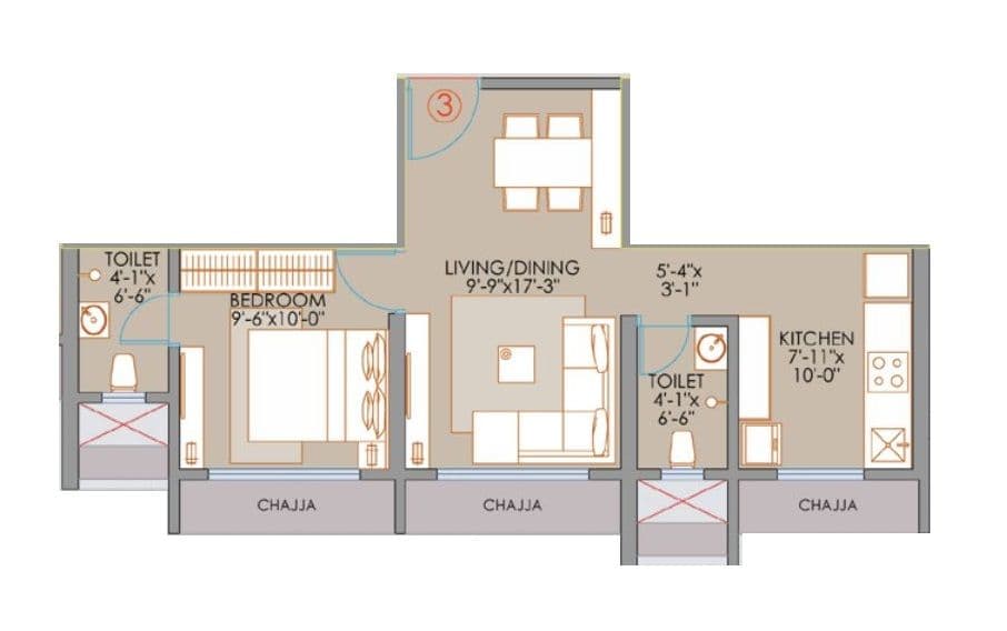 Veena Suyog Unit plan - 436 sq.ft.