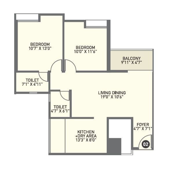 Kiran Swastik Unit plan - 733 sq.ft.