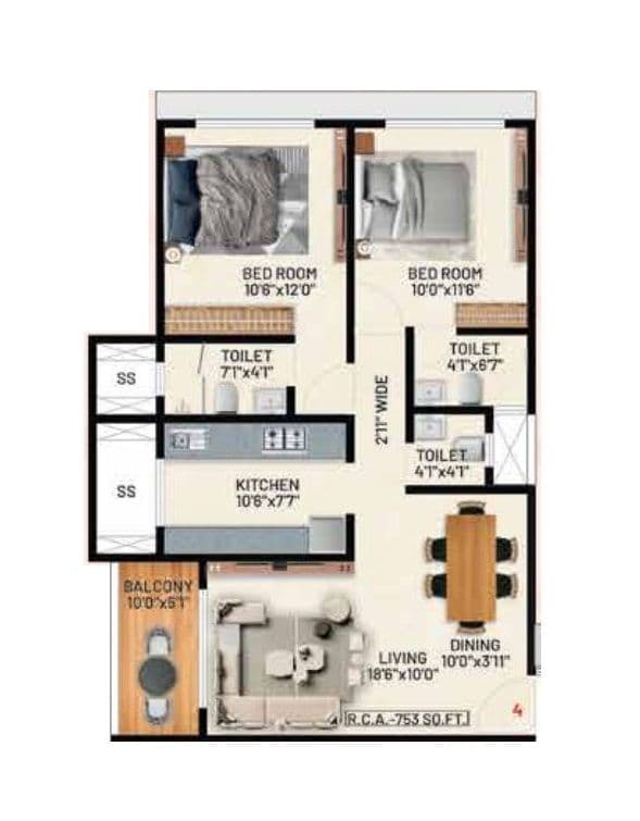 Ambit Everich Unit plan - 753 sq.ft.
