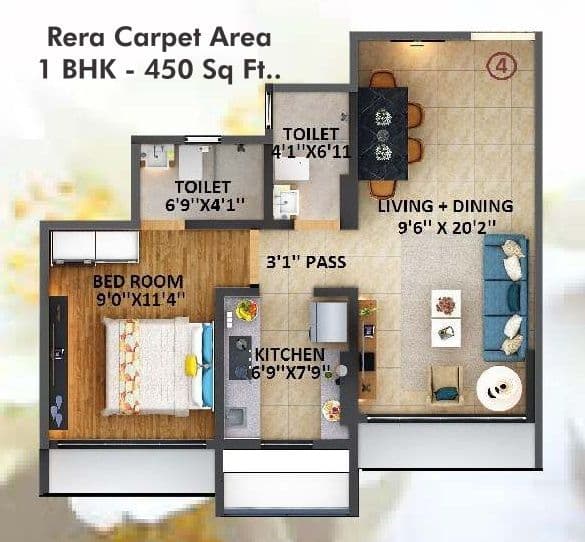 Unit plan - 450 sq.ft.