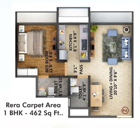 Unit plan - 462 sq.ft.