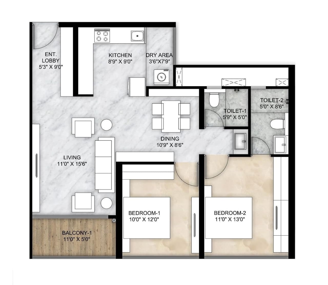 Mantra Riverside Unit plan - 873 sq.ft.