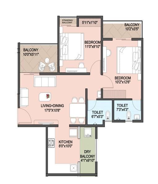 Divine Palm Springs Unit plan - 779 sq.ft.