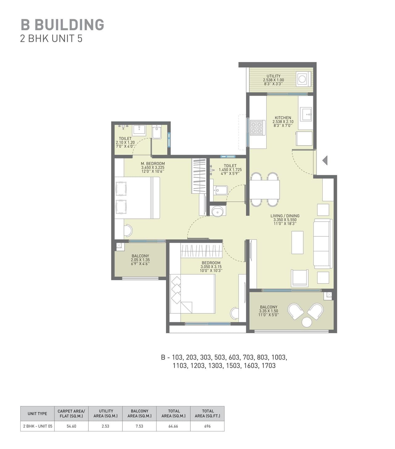 Unit plan - 696 sq.ft.