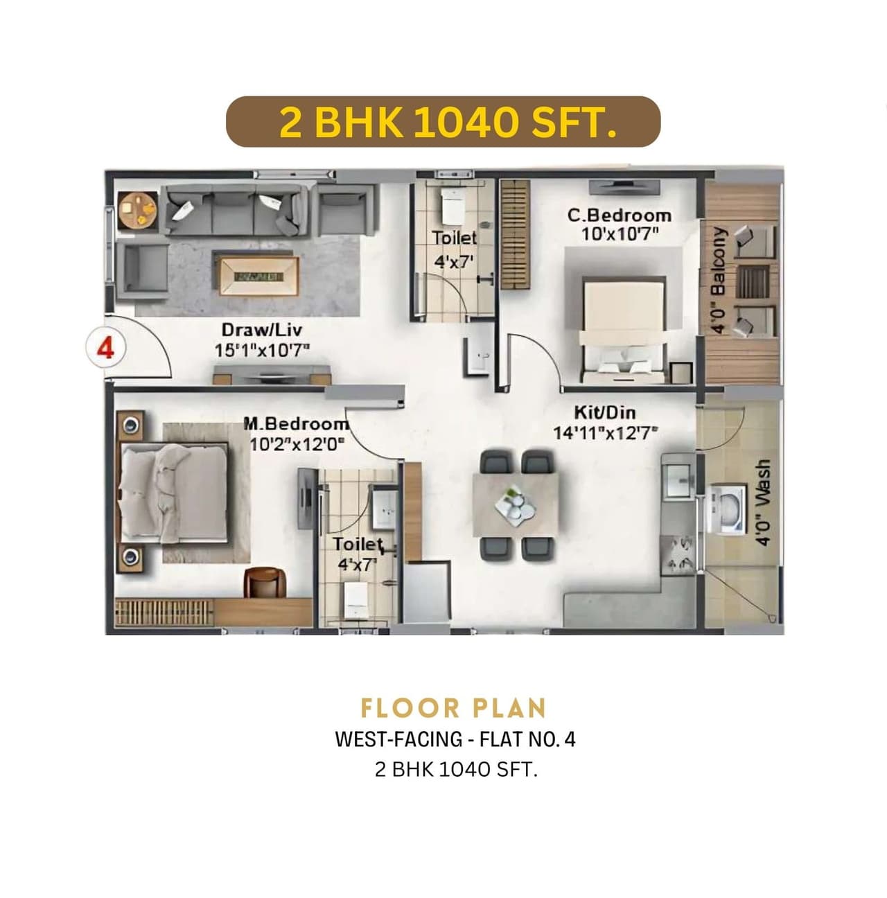 SLV Golden Towers Unit plan - 728 sq.ft.