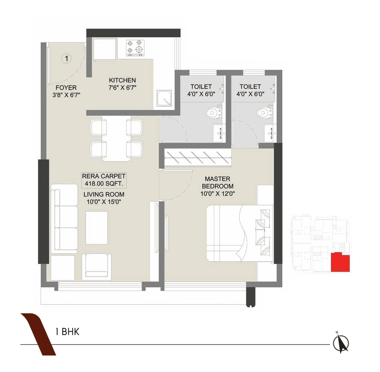 Dotom The Vue Unit plan - 418 sq.ft.