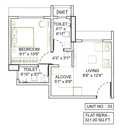 Squarefeet Maha Mauka Unit plan - 321 sq.ft.
