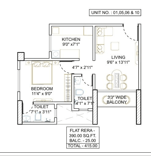 Squarefeet Maha Mauka Unit plan - 415 sq.ft.