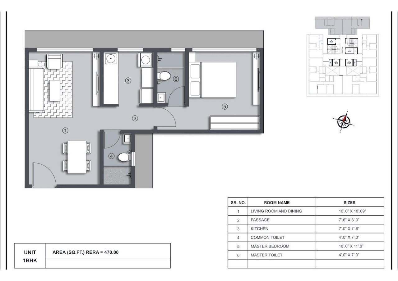 Jaydeep La Residency Unit plan - 470 sq.ft.