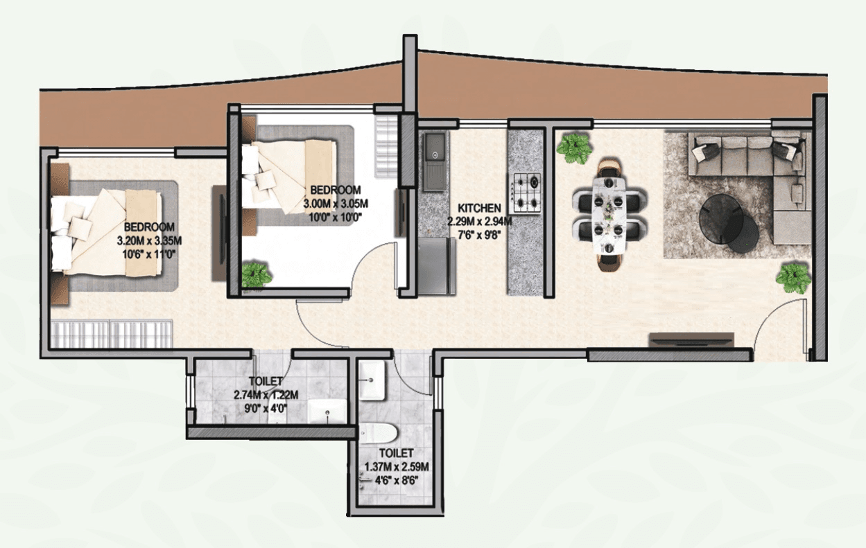 Silver Serene Unit plan - 644 sq.ft.
