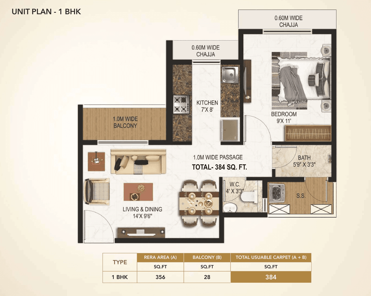 Today Global Saubhagyam Unit plan - 384 sq.ft.