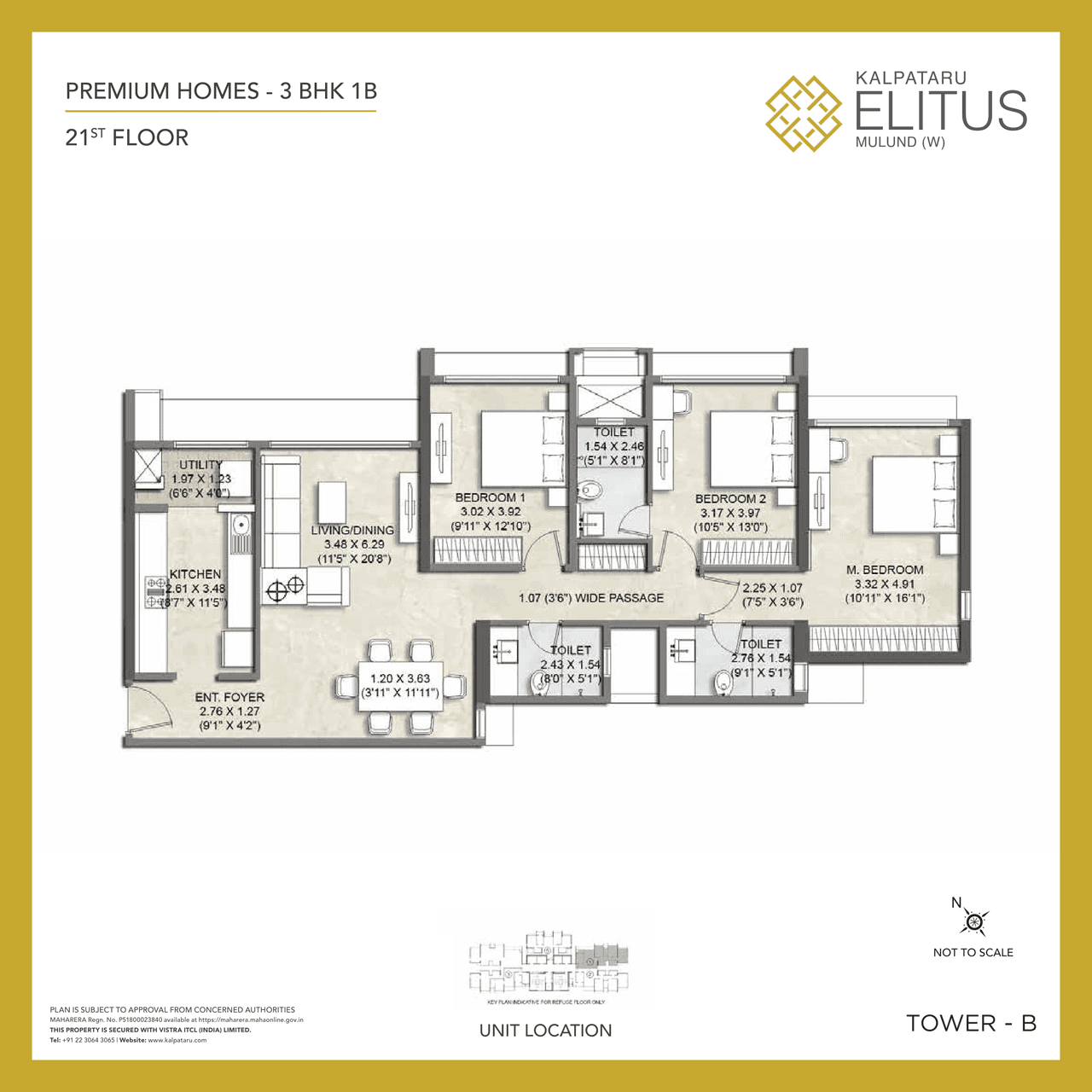 Kalpataru Elitus Unit plan - 1022 sq.ft.