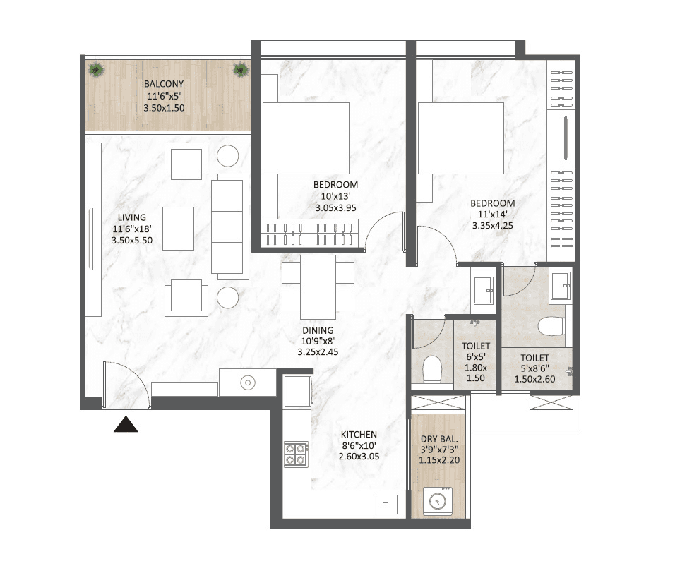 Mantra Melange Unit plan - 884 sq.ft.