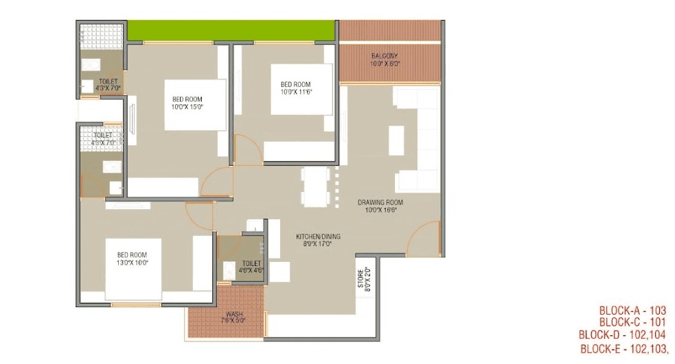 Unit plan - 999 sq.ft.