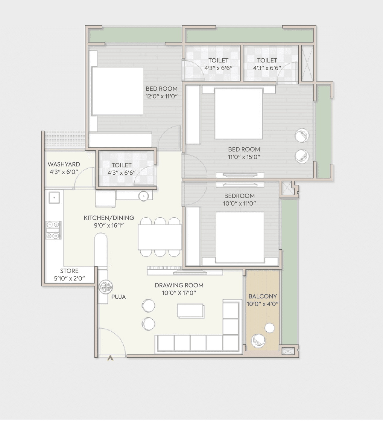 Turquoise Rosedale Unit plan - 968 sq.ft.