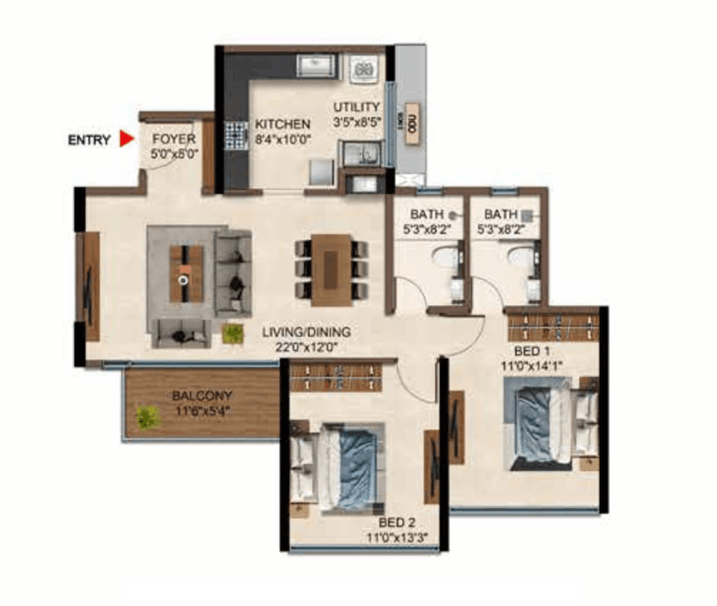 Unit plan - 913 sq.ft.