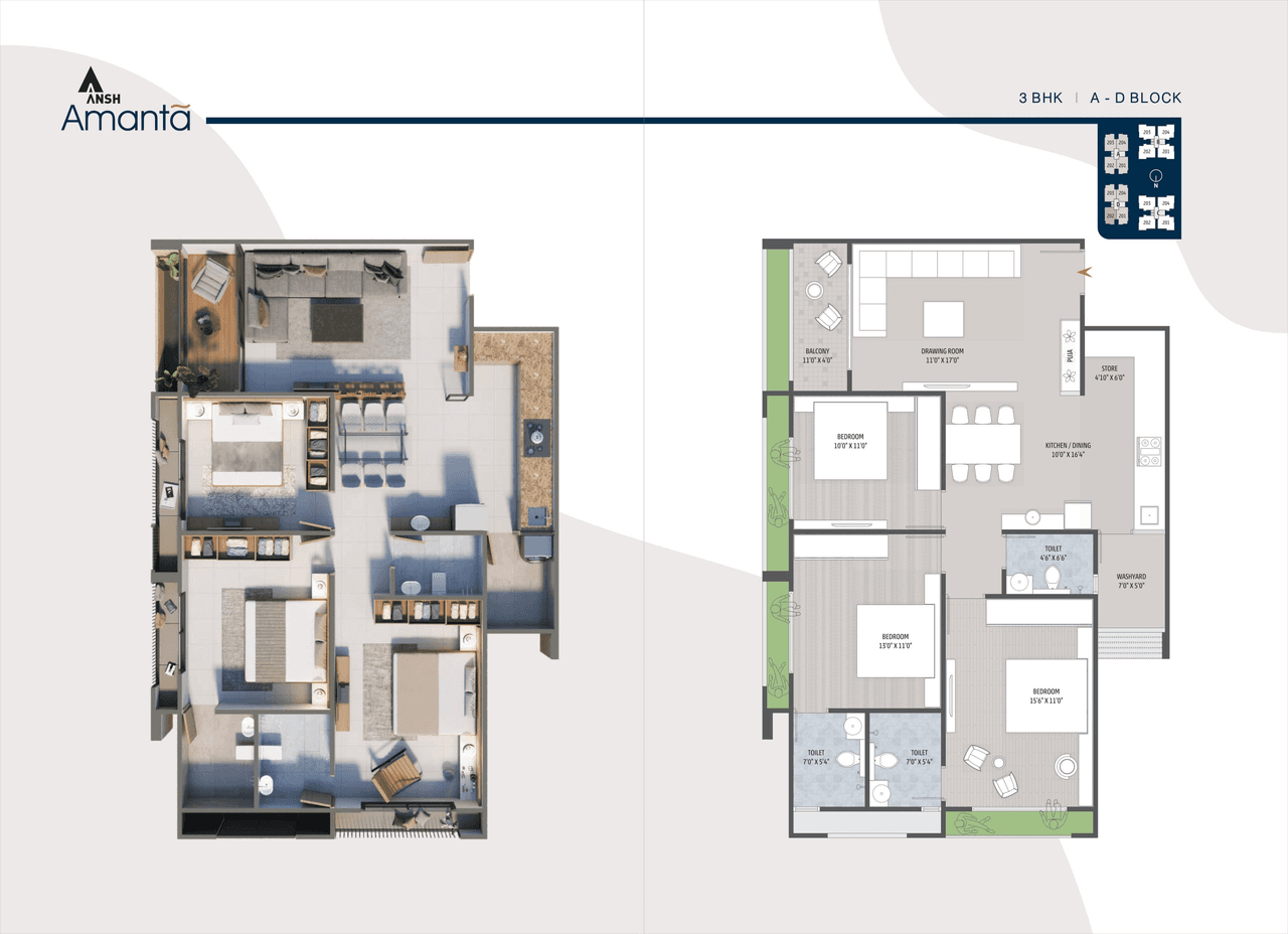 Unit plan - 1001 sq.ft.