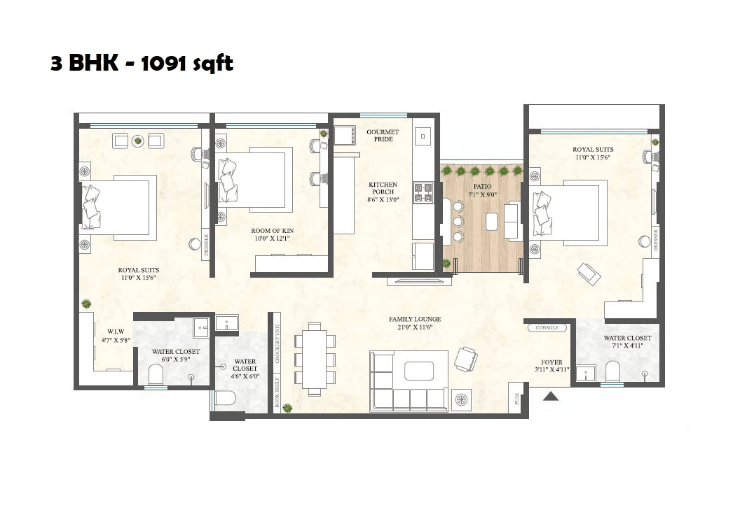 Excella The Gold Unit plan - 1091 sq.ft.