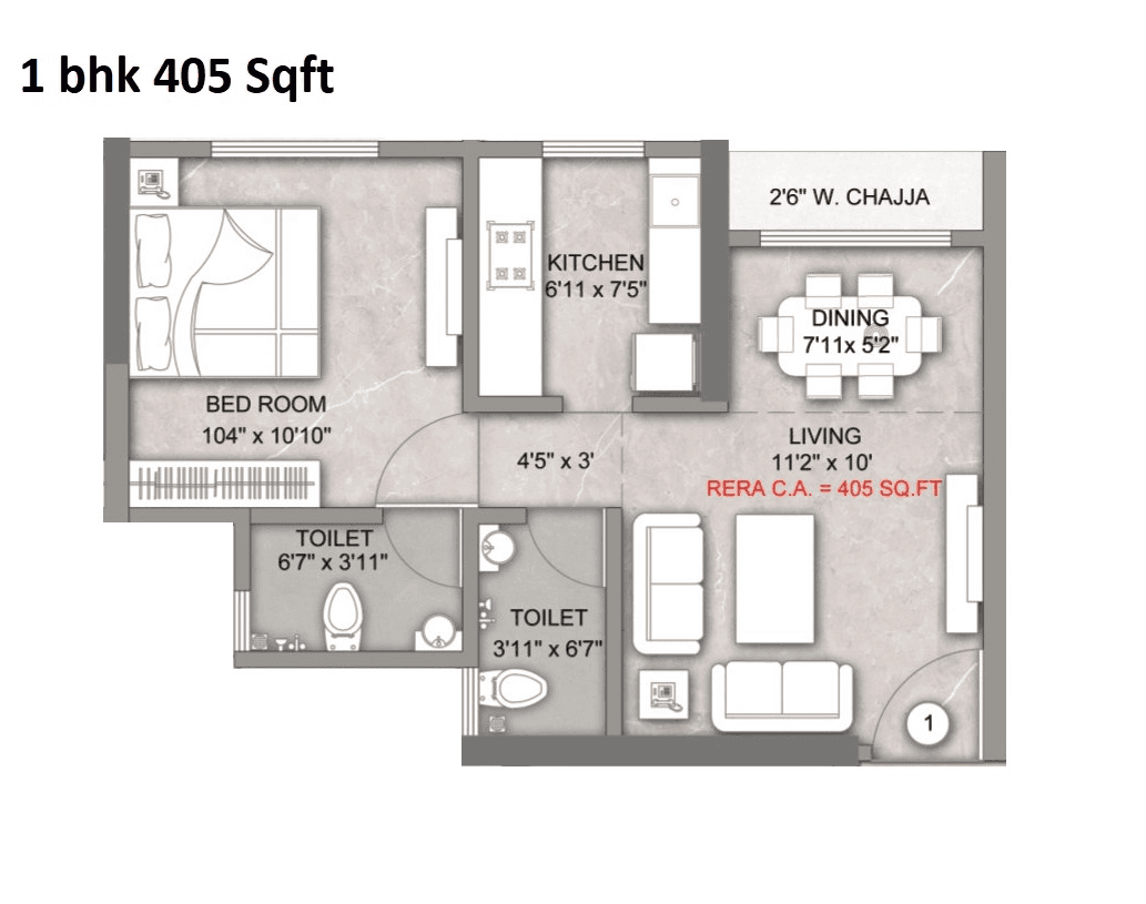 Shraddha Priva Unit plan - 405 sq.ft.