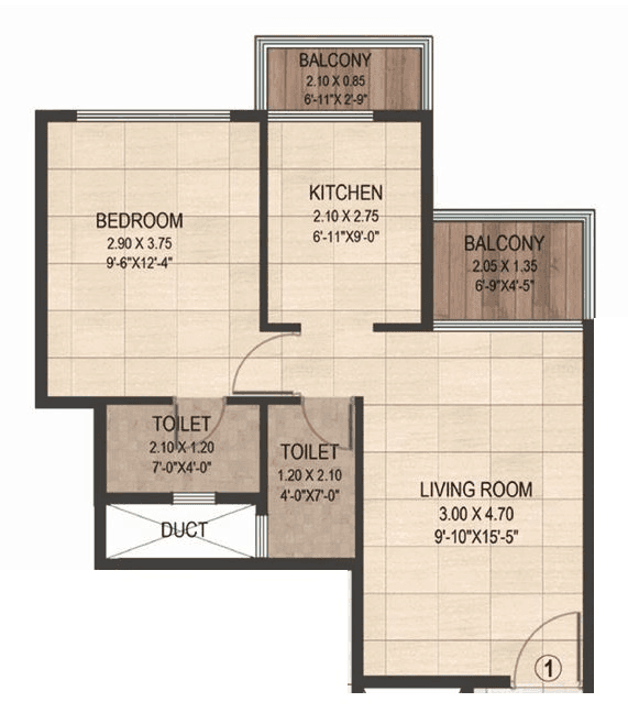 La Mer Regency Unit plan - 462 sq.ft.